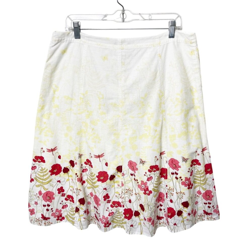 Eddie Bauer Women’s Floral White, Red, Pink & Green Lined Cotton Mini Skirt 12